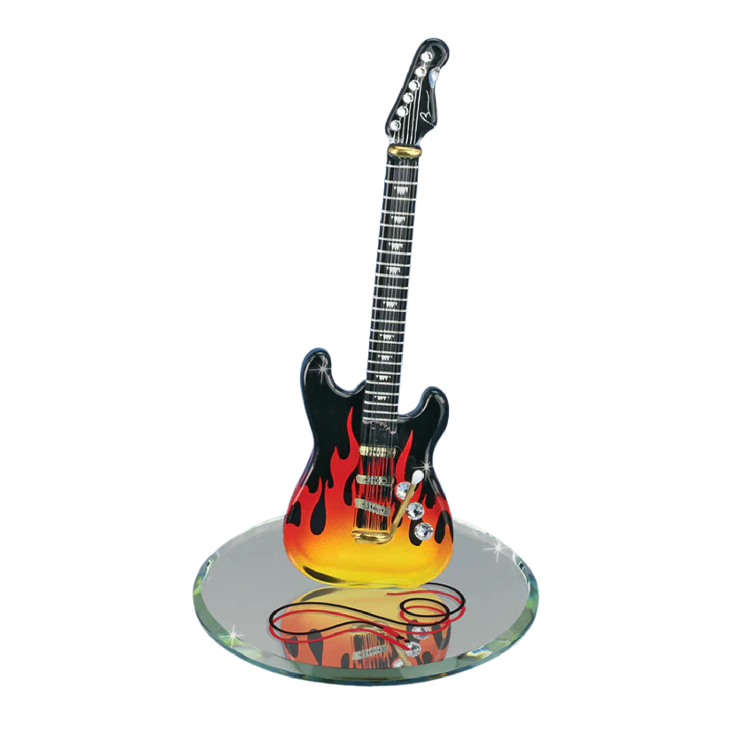 Vintage Smokin' Hot Glass Guitar Figurine with Crystals and 22Kt Gold
