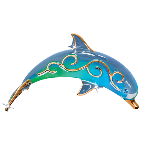 Paradise Dolphin Glass Figurine Handcrafted Ocean Theme Decor