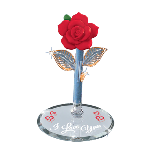 Glass Baron  Red Rose Figurine I Love You