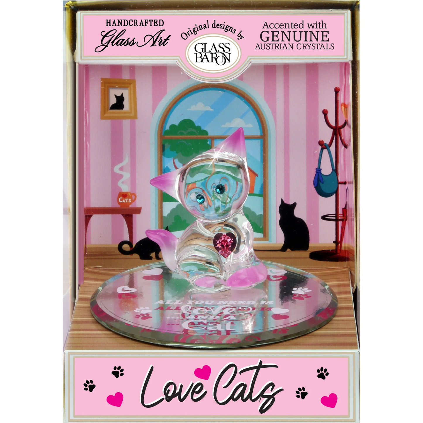 Glass Cat Figurine Gift in Keepsake Box – Love Cats Crystal Home Decor