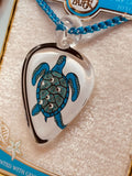 Aloha Sea Turtle Guitar Pick Necklace Handcrafted Glass Pendant with Crystals