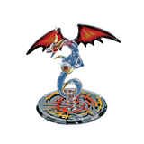 Handcrafted Crystal Fury Dragon glass figurine with red wings holding a crystal ball on beveled mirror base