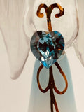 Blue Angelique Glass Figurine | Handcrafted Angel with Blue Crystal Heart