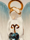 Blue Angelique Glass Figurine | Handcrafted Angel with Blue Crystal Heart