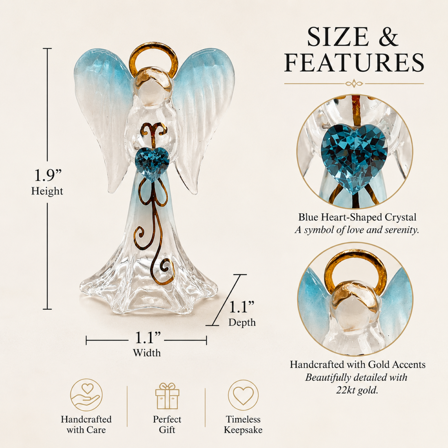Angel Figurine with Blue Crystal Heart | Handcrafted Guardian Angel Gift