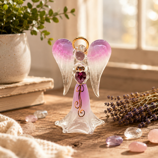 Lavender Angelique Figurine | Glass Angel Faith Gift Décor