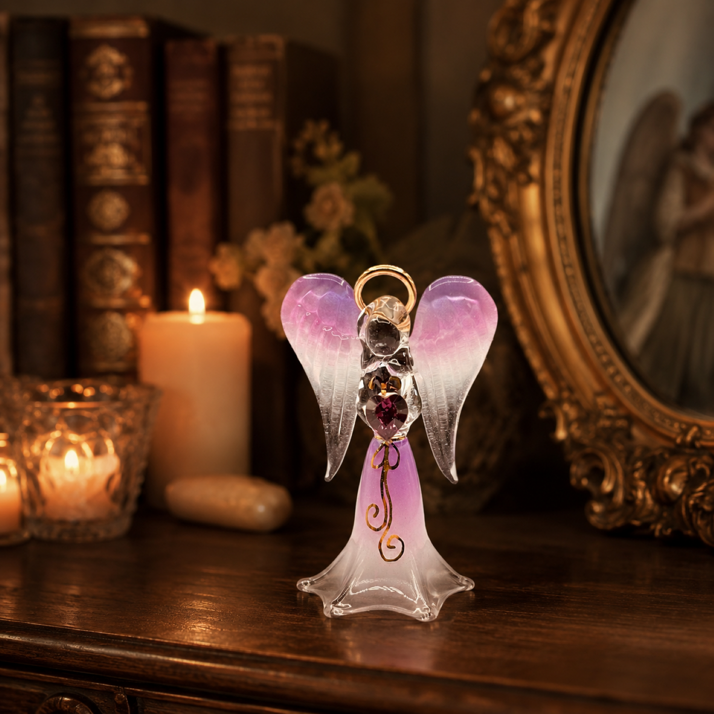 Lavender Angelique Figurine | Glass Angel Faith Gift Décor