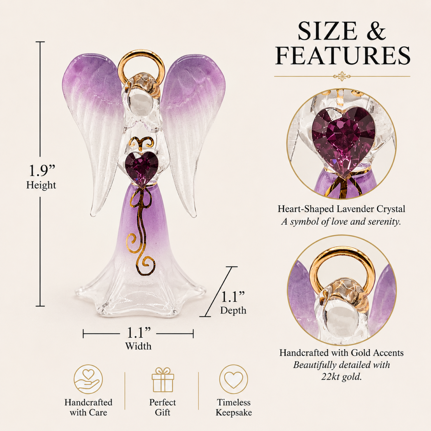 Lavender Angelique Figurine | Glass Angel Faith Gift Décor