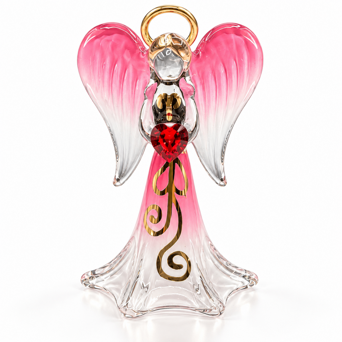 Red Angelique Figurine | Glass Angel Faith Gift with Crystal Heart