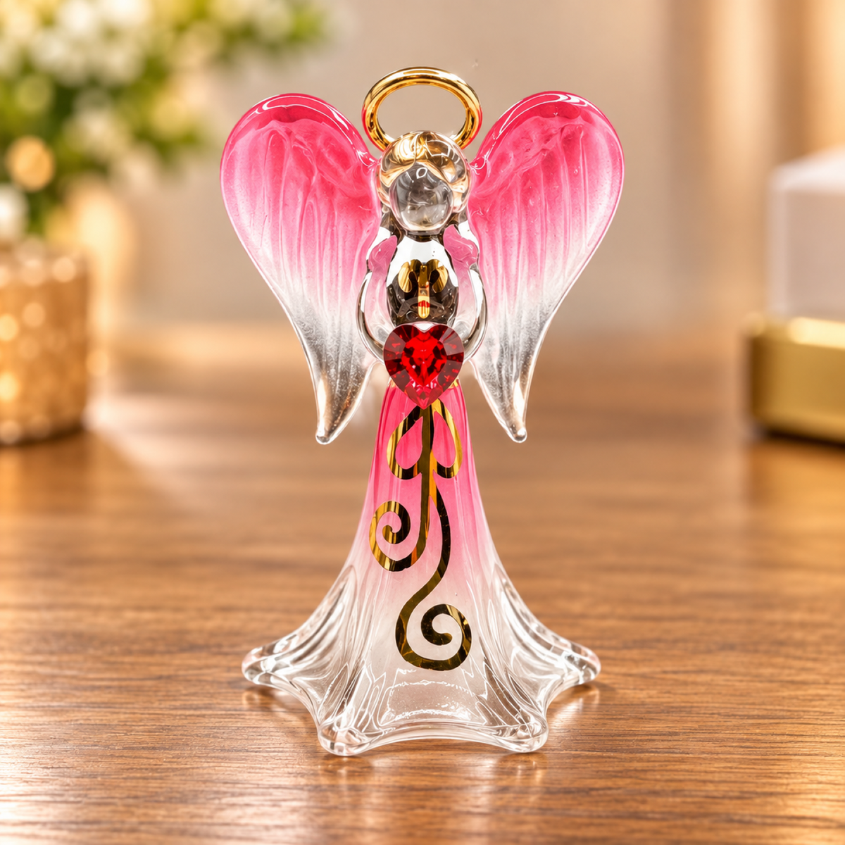 Red Angelique Figurine | Glass Angel Faith Gift with Crystal Heart