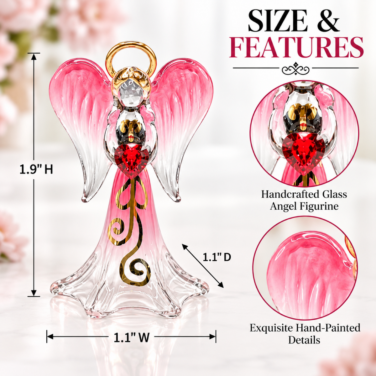 Red Angelique Figurine | Glass Angel Faith Gift with Crystal Heart