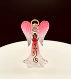 Red Angelique glass angel figurine holding crystal heart