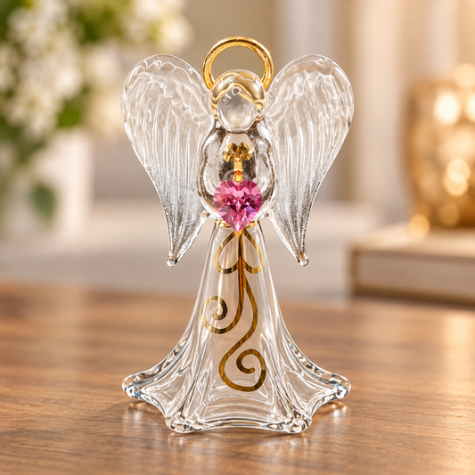 White Angelique Figurine | Glass Angel Faith Gift with Crystal Heart