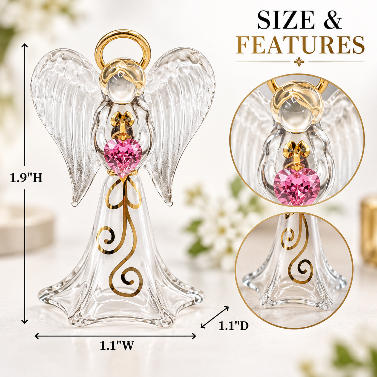 White Angelique Figurine | Glass Angel Faith Gift with Crystal Heart
