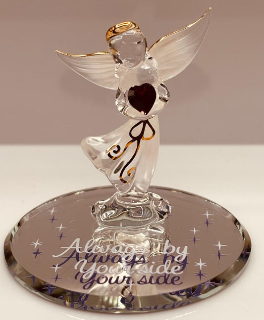 Angel By Your Side glass figurine holding lavender crystal heart