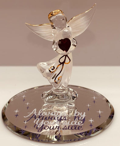 Angel By Your Side glass figurine holding lavender crystal heart