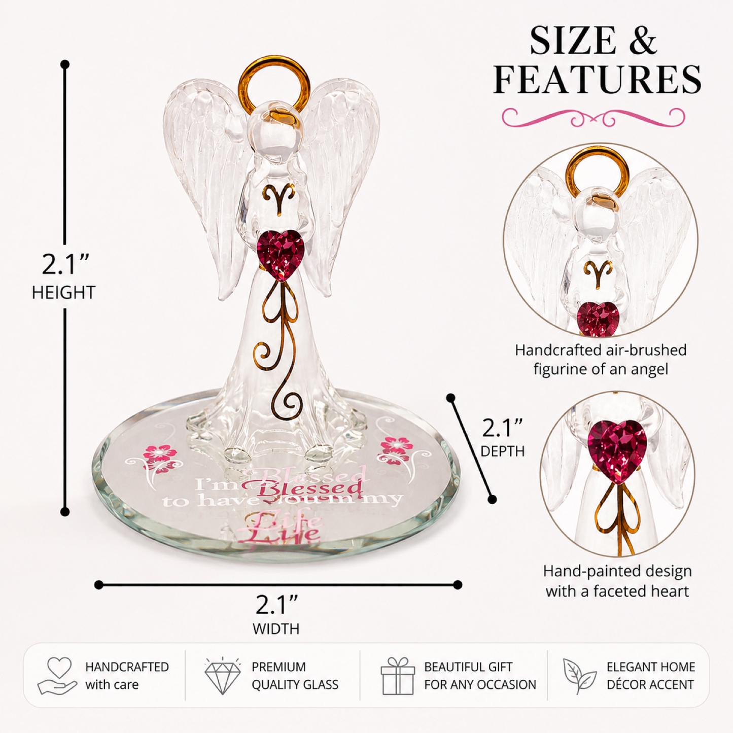 Angel Figurine Gift, Crystal Heart Glass Figurine, Handcrafted Guardian Angel Decor, Inspirational Gift, Friendship Christian Gift