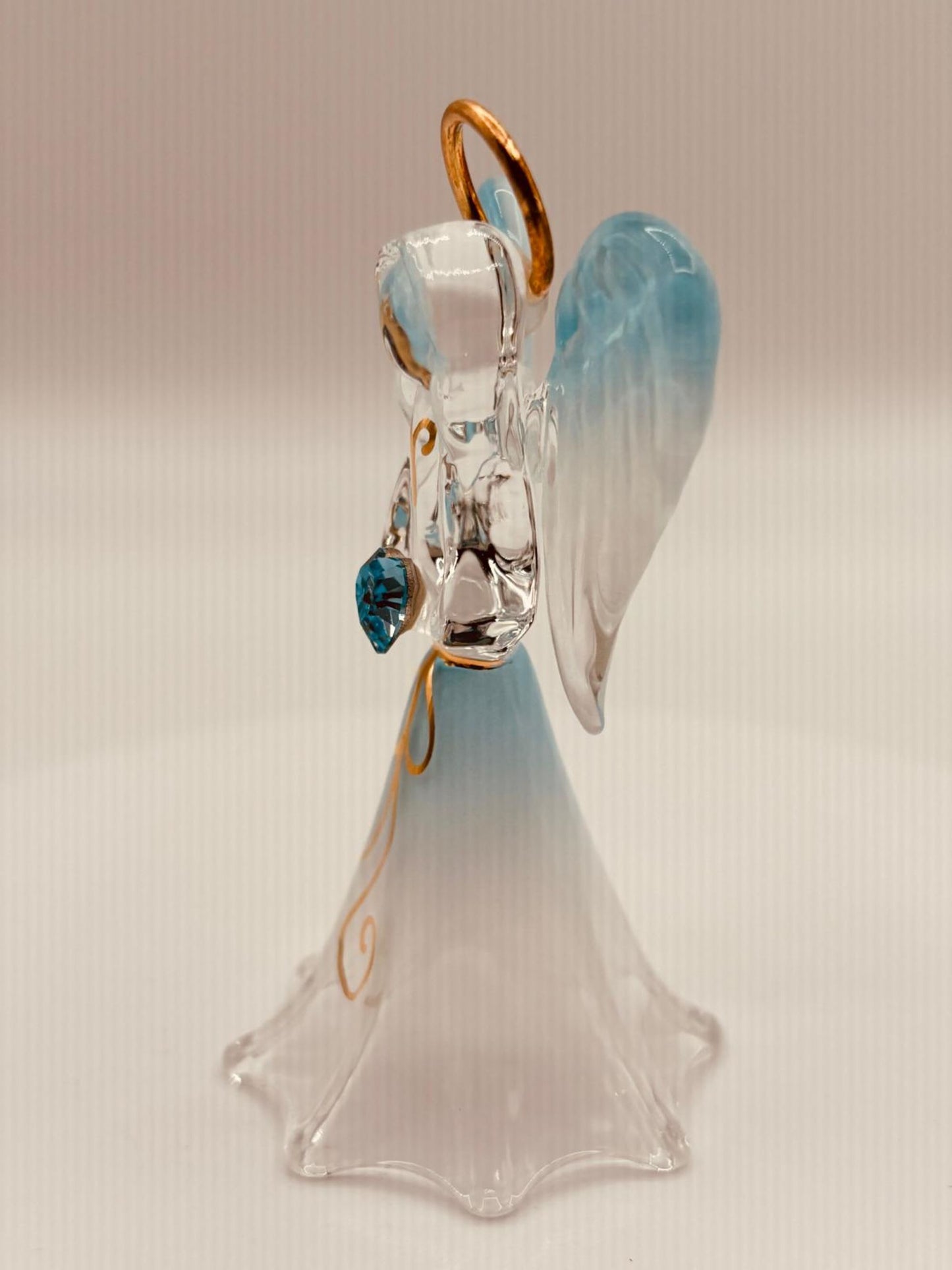 Blue Angel with Crystal Glass Figurine | Handcrafted Faith Gift with Heart
