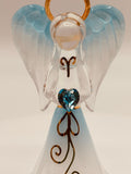 Blue Angel with Crystal Glass Figurine | Handcrafted Faith Gift with Heart