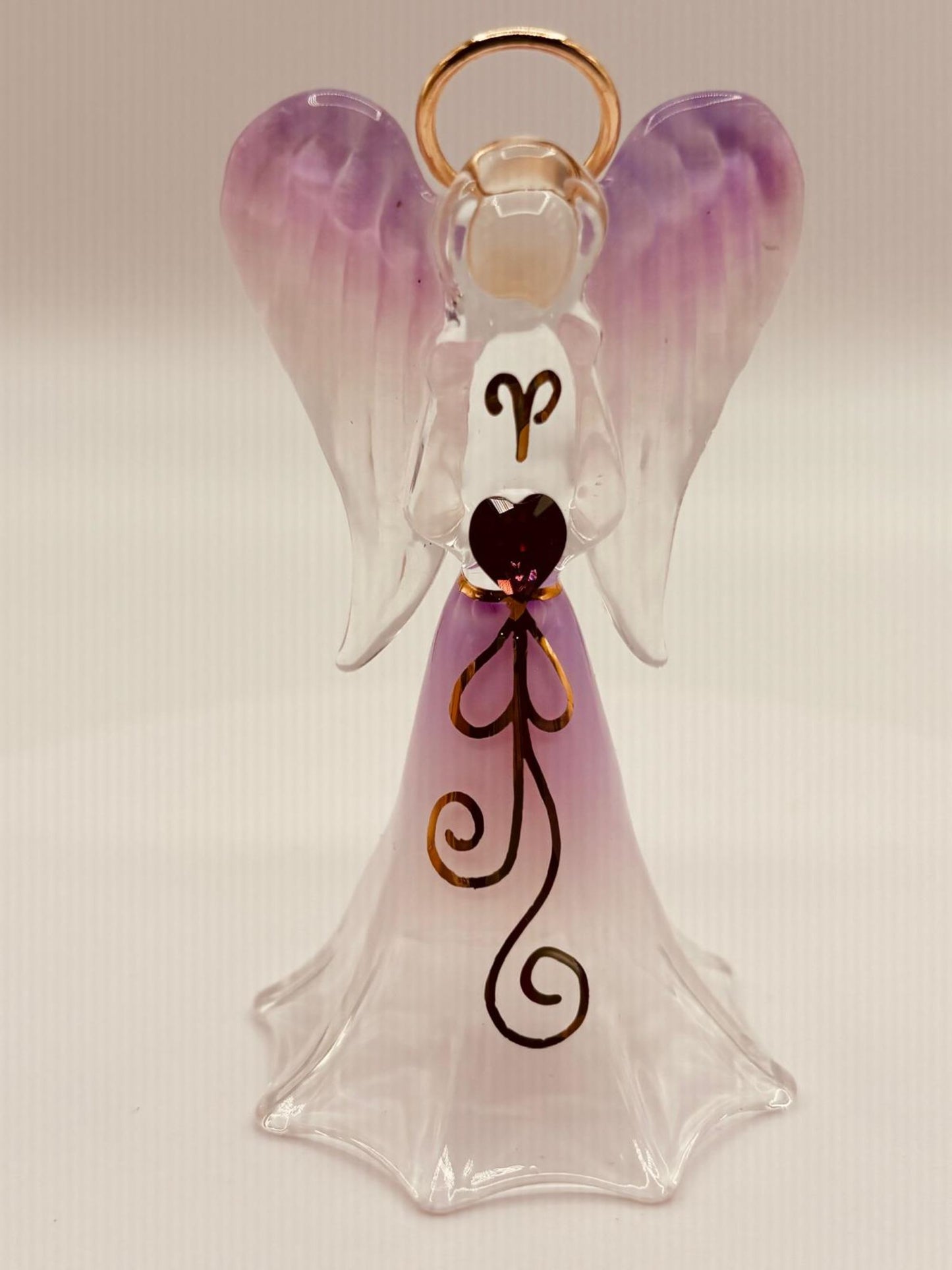 Lavender Angel Glass Figurine | Faith Gift with Purple Heart Crystal