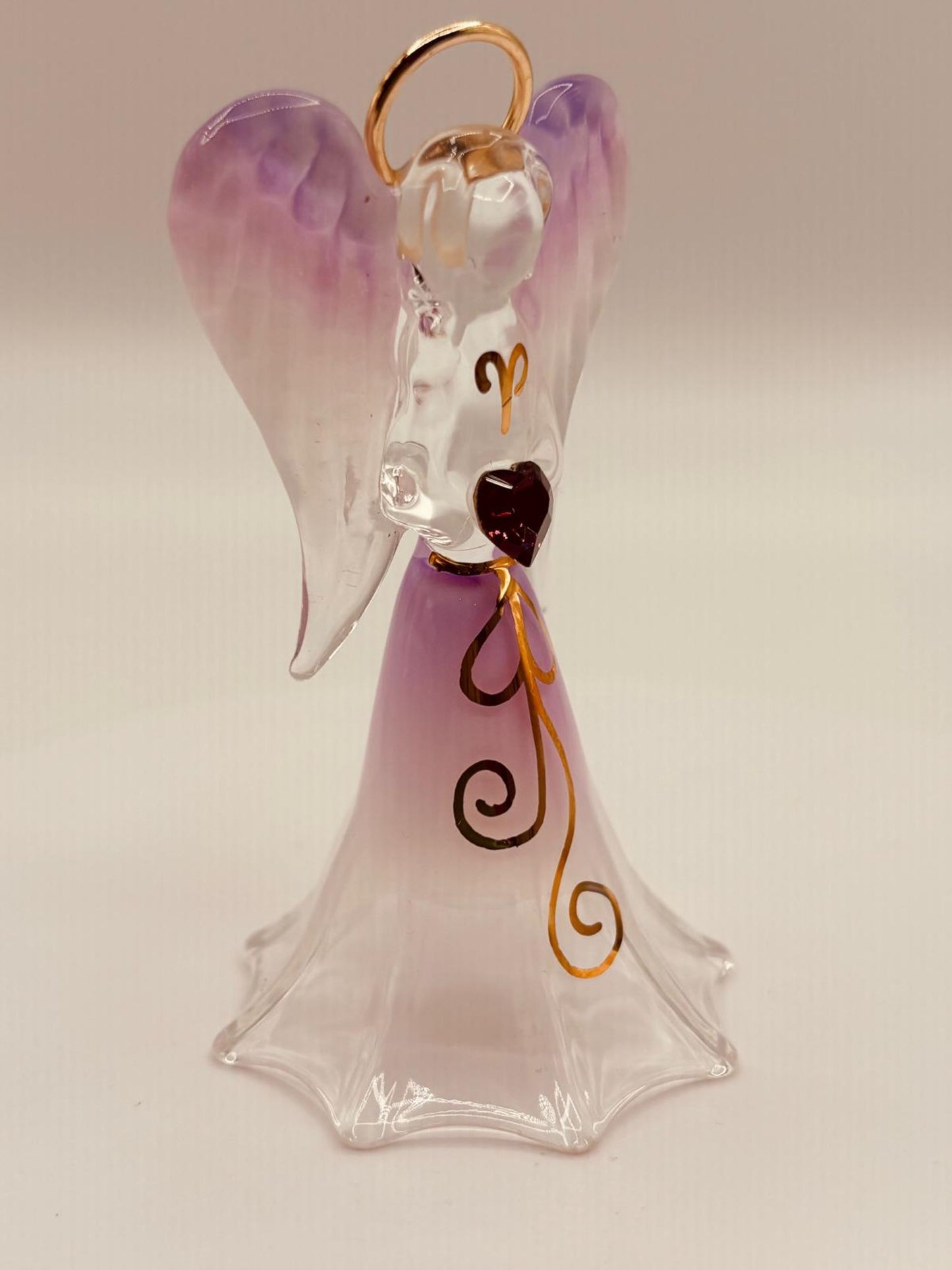 Lavender Angel Glass Figurine | Faith Gift with Purple Heart Crystal