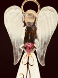 White Angel with Crystal Heart Figurine | Glass Faith Gift Décor