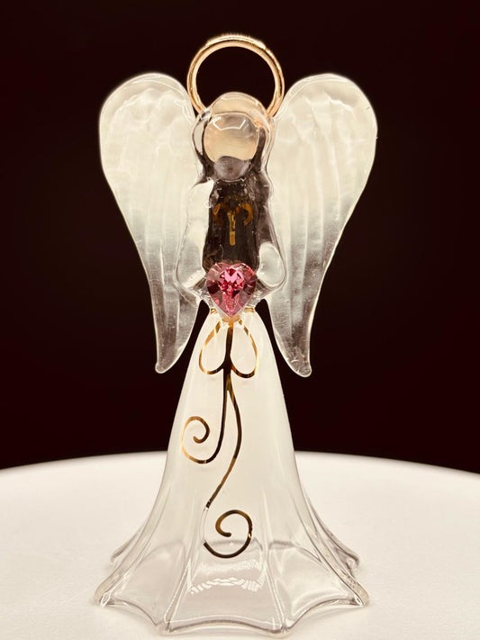 White Angel with Crystal Heart Figurine | Glass Faith Gift Décor
