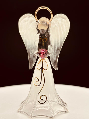 White Angel with Crystal Heart Figurine | Glass Faith Gift Décor
