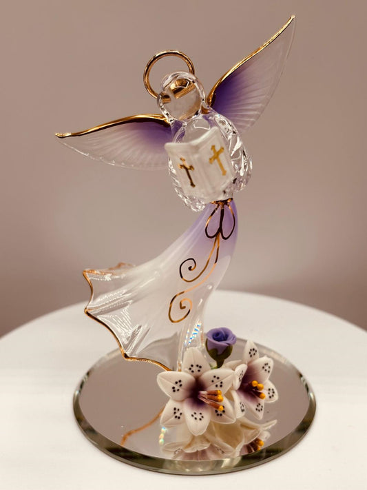 Angel with Bible Figurine | Handcrafted  Glass Faith Religious Gift Décor