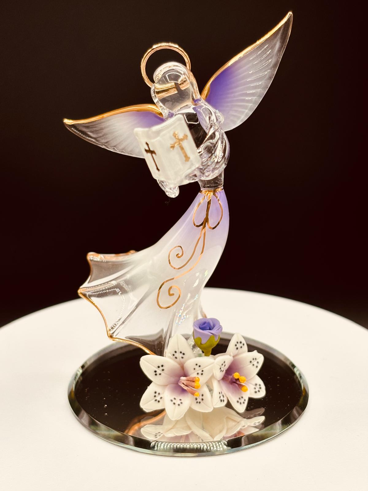 Angel with Bible Figurine | Handcrafted  Glass Faith Religious Gift Décor