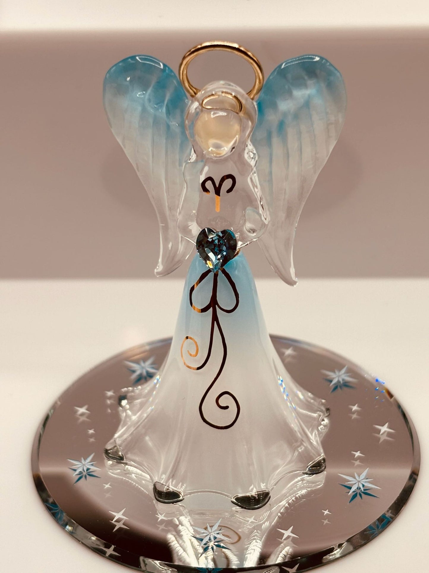 Heavenly Blue Angel Figurine | Glass Faith Gift with Crystal Heart