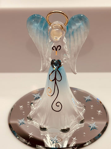 Heavenly Blue Angel Figurine | Glass Faith Gift with Crystal Heart