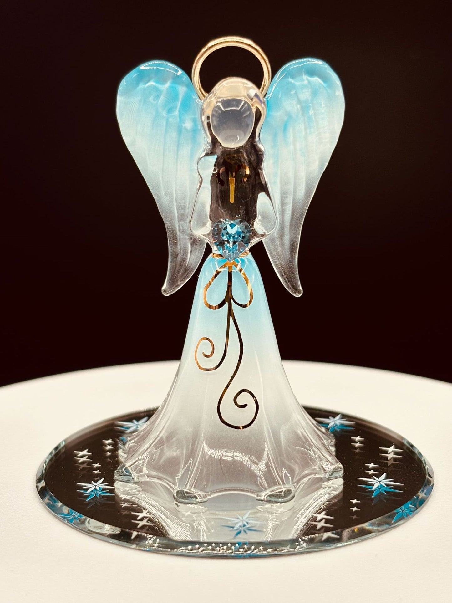 Heavenly Blue Angel Figurine | Glass Faith Gift with Crystal Heart