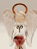 Angel with Pink Rose Figurine | Glass Inspirational Comfort Décor