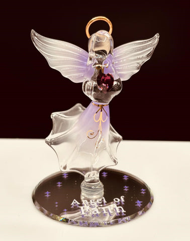 Angel of Faith glass figurine holding purple crystal heart