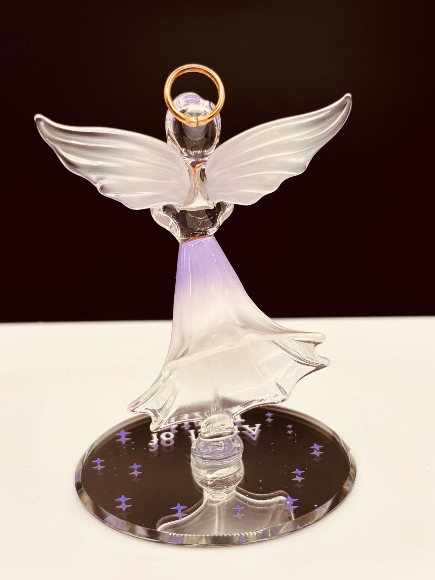 Angel of Faith Figurine | Glass Angel with Purple Crystal Heart