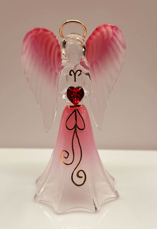 Red crystal heart angel figurine for spiritual décor