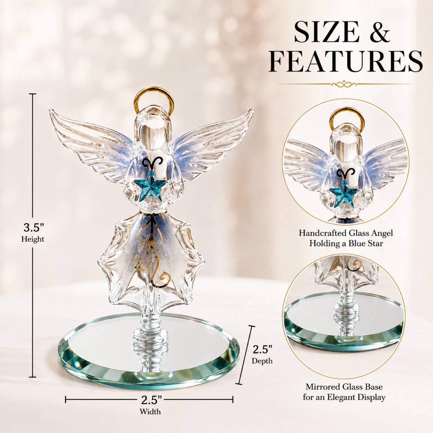 Glass Angel Figurine with Blue Star – Angel Gift, Guardian Angel Collectible, Religious Home Decor