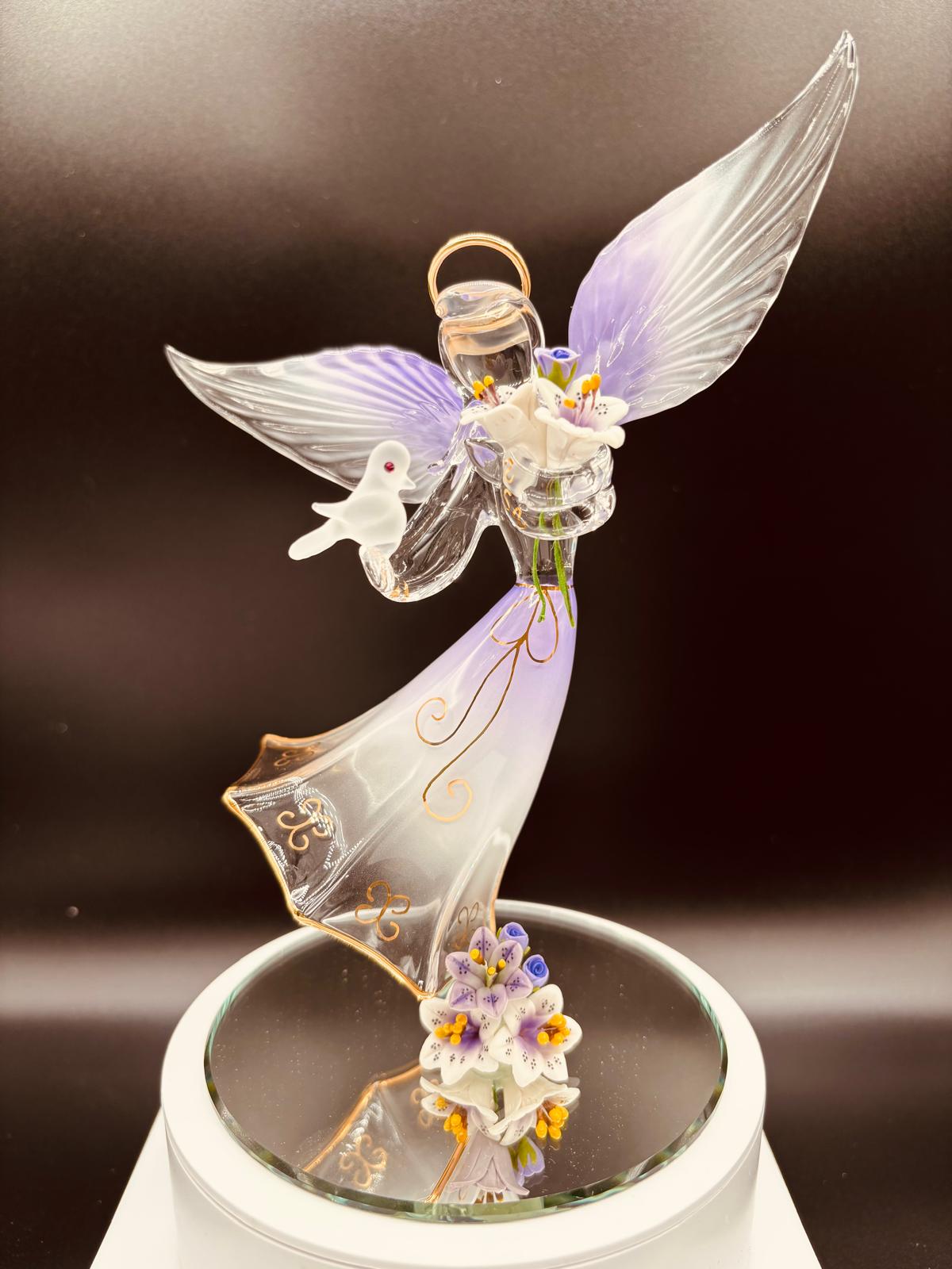 Lavender Angel with Dove Figurine | Handcrafted Glass Faith Décor Gift