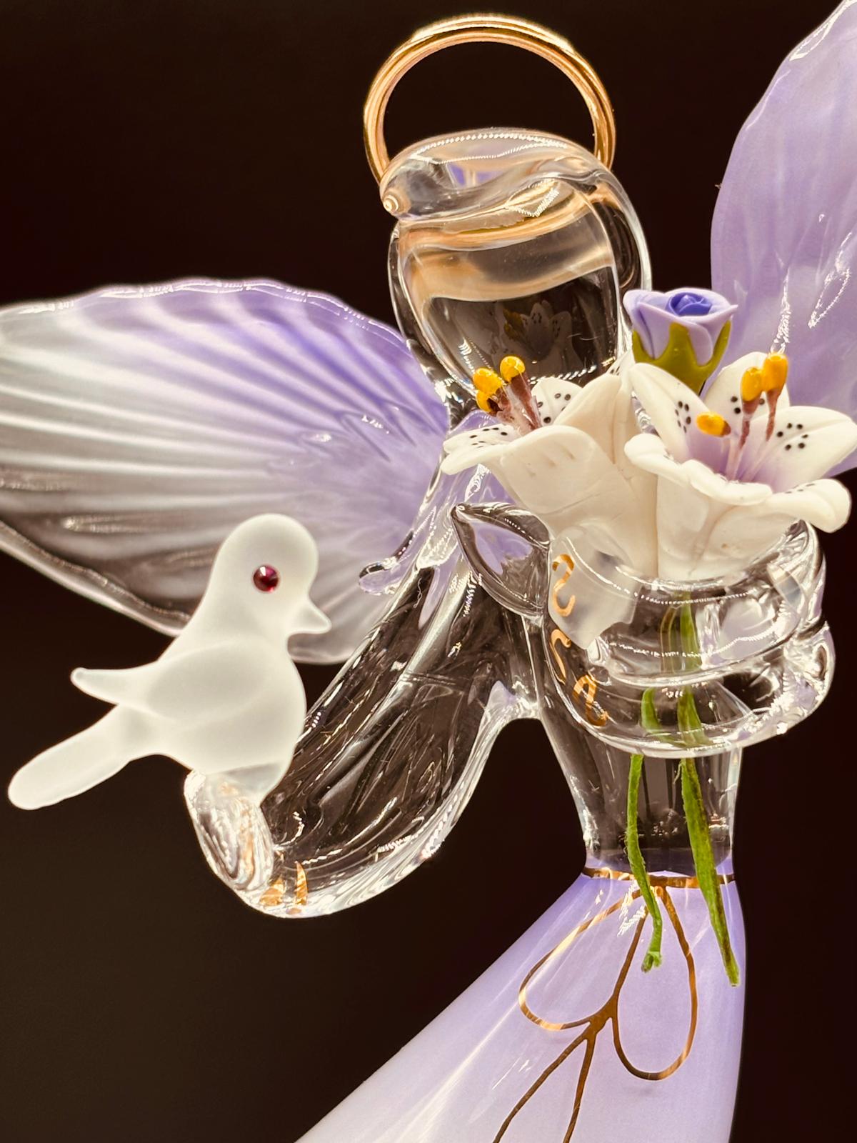 Lavender Angel with Dove Figurine | Handcrafted Glass Faith Décor Gift