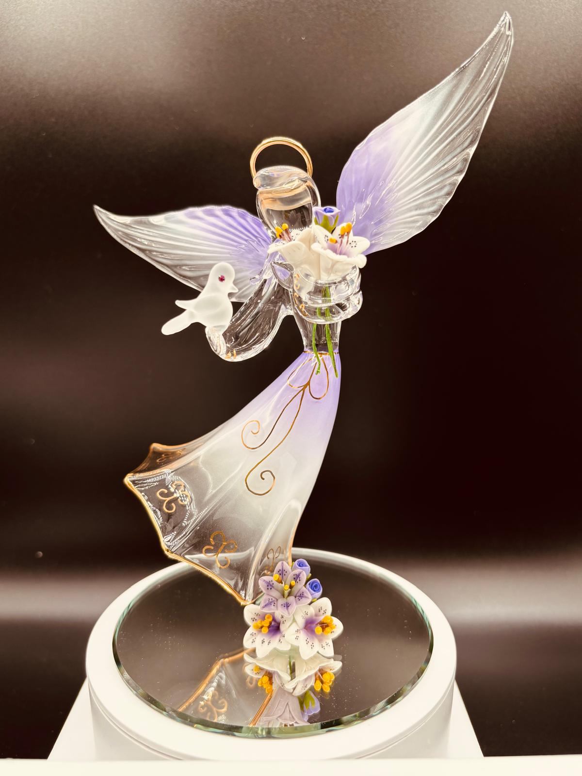 Lavender Angel with Dove Figurine | Handcrafted Glass Faith Décor Gift