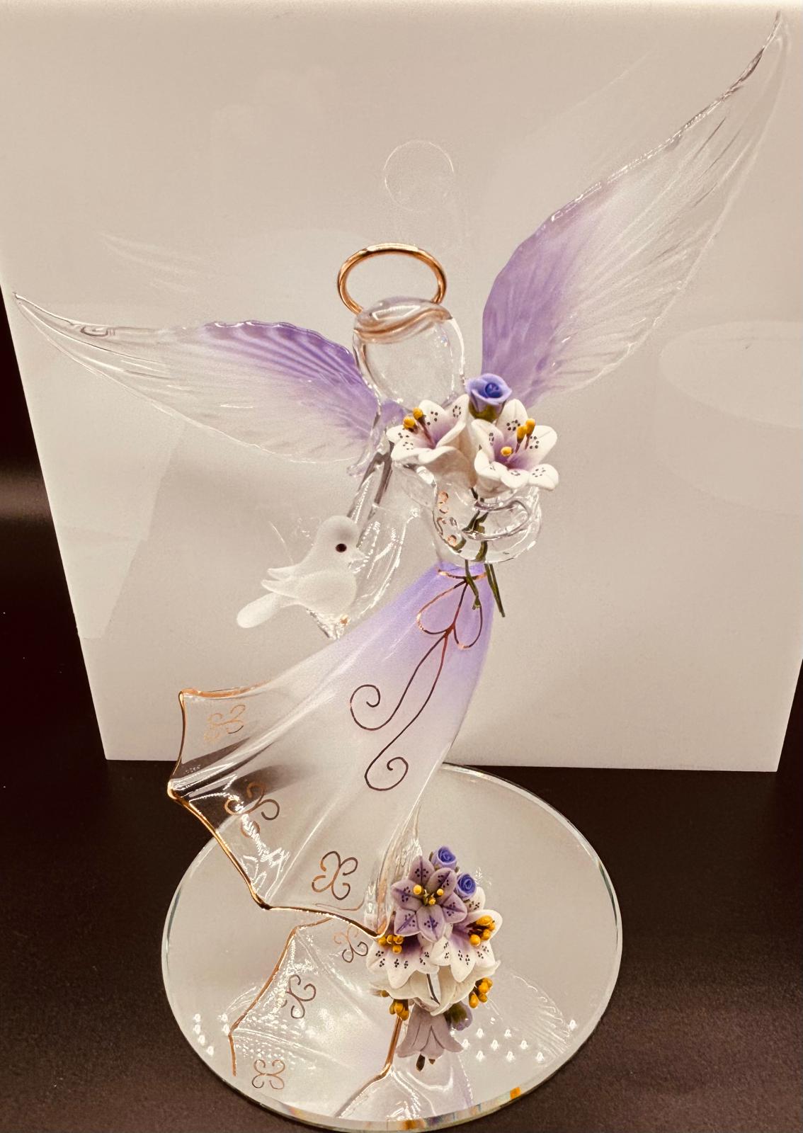 Lavender Angel with Dove Figurine | Handcrafted Glass Faith Décor Gift