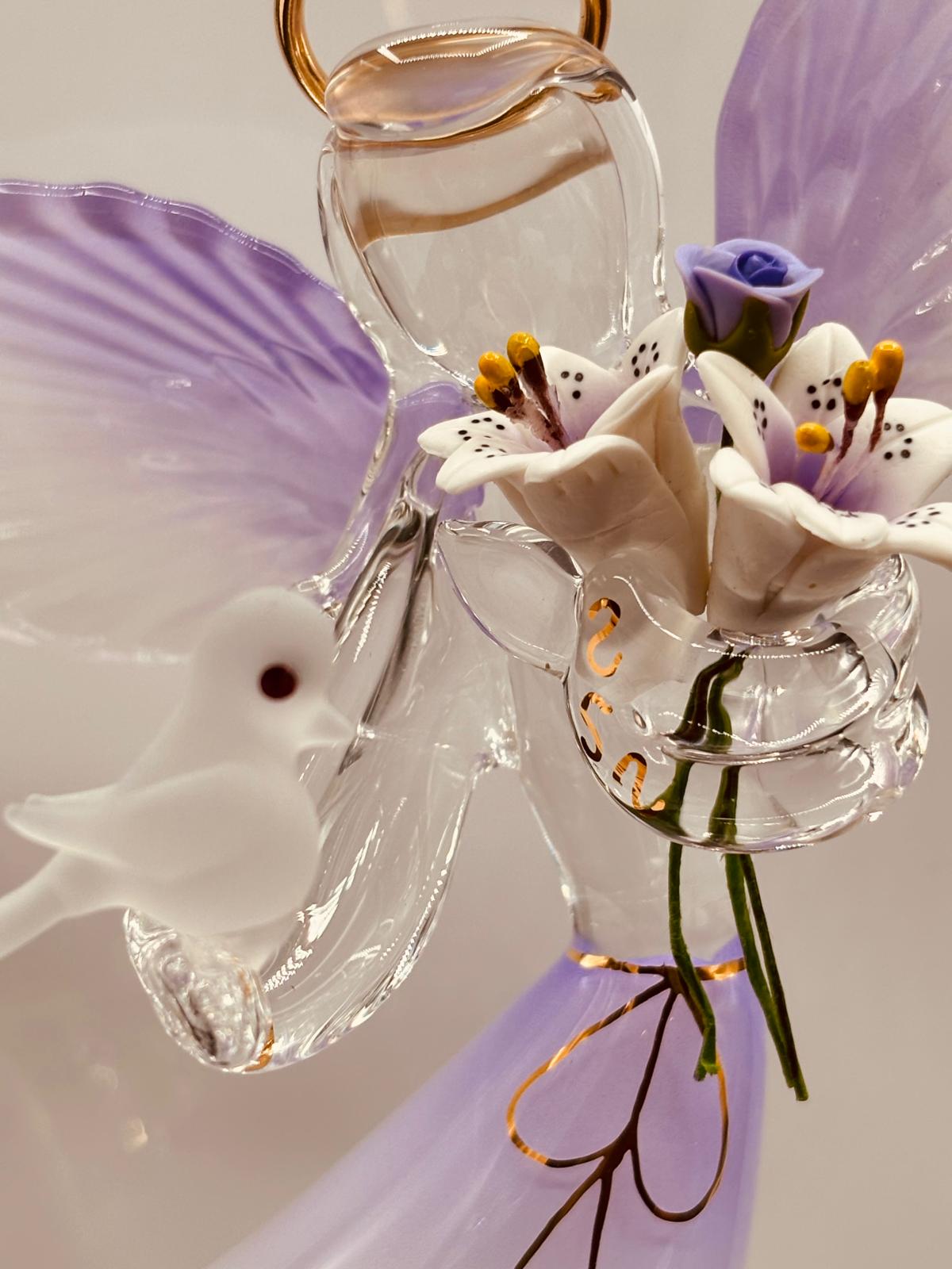Lavender Angel with Dove Figurine | Handcrafted Glass Faith Décor Gift