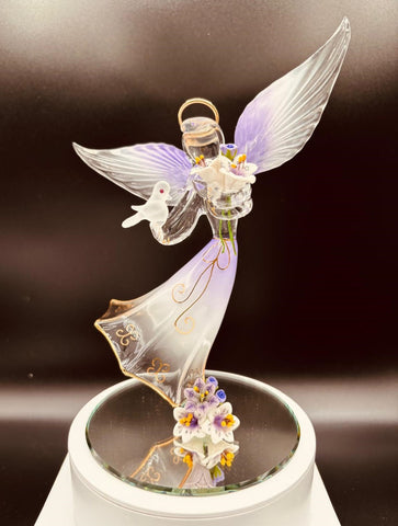 Lavender Angel with Dove Figurine | Handcrafted Glass Faith Décor Gift