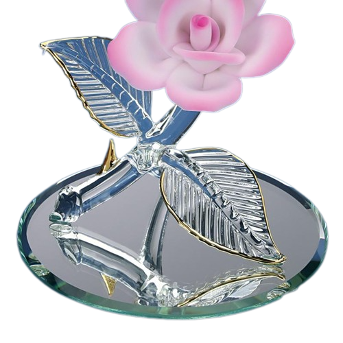 Glass Butterfly Pink Rose Figurine Handcrafted wih Crystals Accents