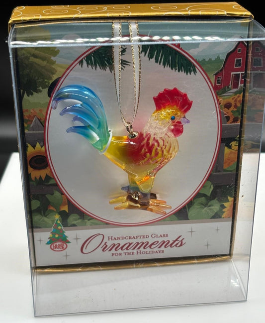 Glass Rooster Ornament | Handcrafted Farm Animal Décor