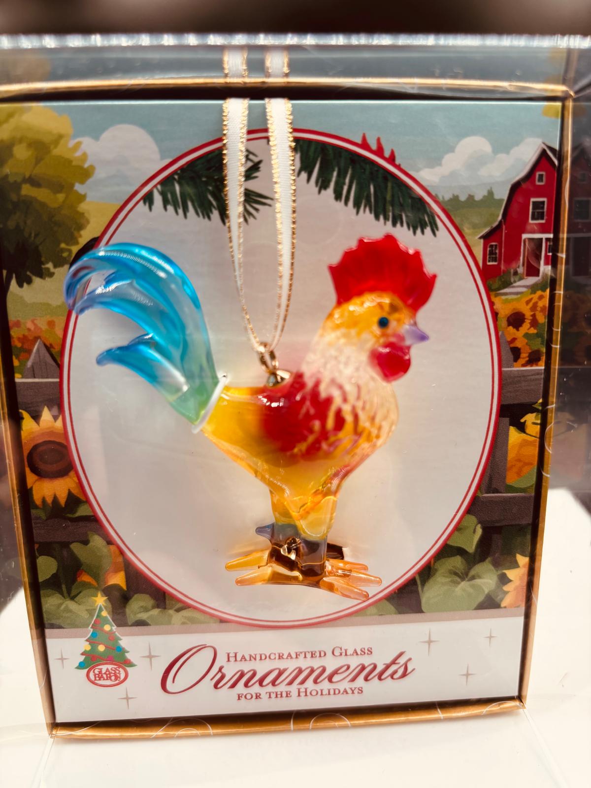 Glass Rooster Ornament | Handcrafted Farm Animal Décor