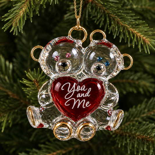 You and Me Bear Couple Ornament – Handcrafted Glass Love Gift for Couples