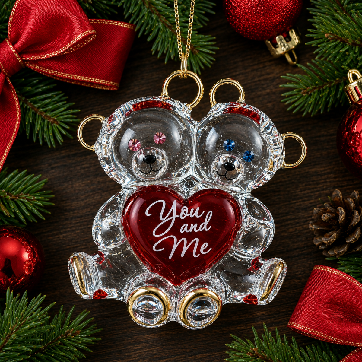 You and Me Bear Couple Ornament – Handcrafted Glass Love Gift for Couples