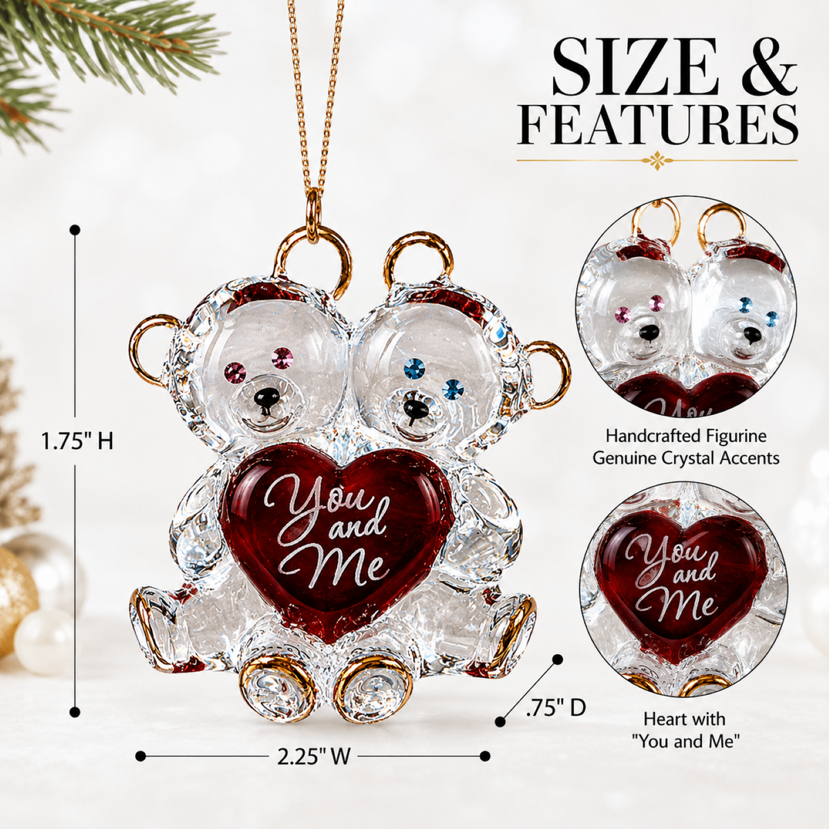 You and Me Bear Couple Ornament – Handcrafted Glass Love Gift for Couples